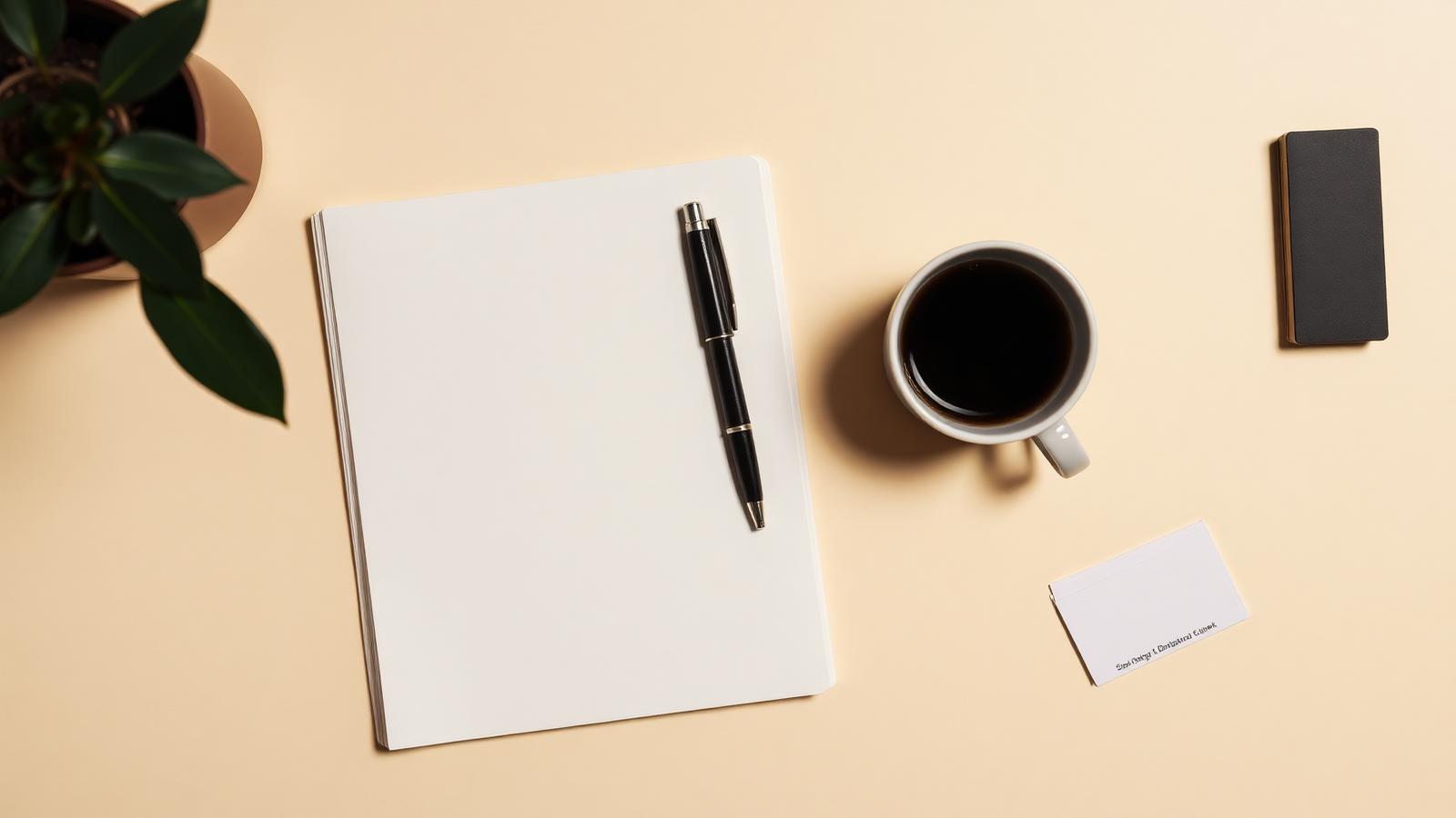Bureau professionnel minimaliste avec carnet et café